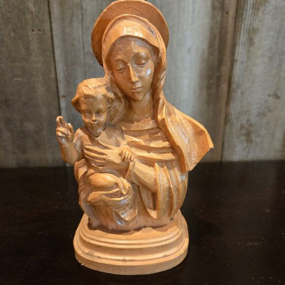Catholic Church Our Lady Madonna Mary with child Jesus carved Wood Statue 6" - Picture 1 of 8